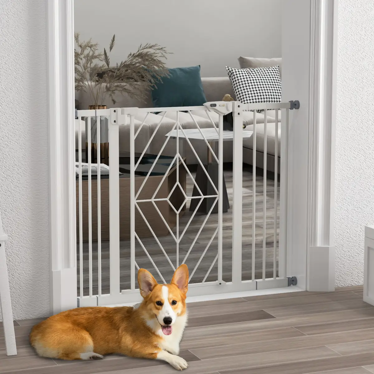 PawHut Pressure Fit Safety Gate w/ Auto Closing Door, Double Locking, 74-100cm Openings - Pet Gate