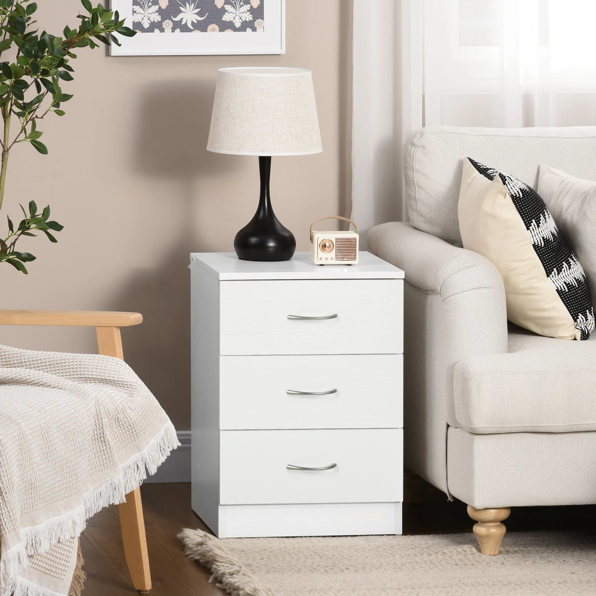 HOMCOM Bedside Cabinet 40x30x60 Cm White 3 Drawer Nightstand With Smooth Glides by HOMCOM