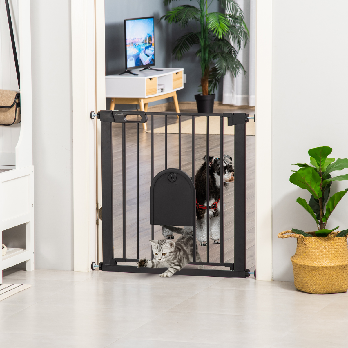 75-82 cm Pet Safety Gate, Stair Pressure Fit, Auto Close, Double Locking, Black - from Unbranded