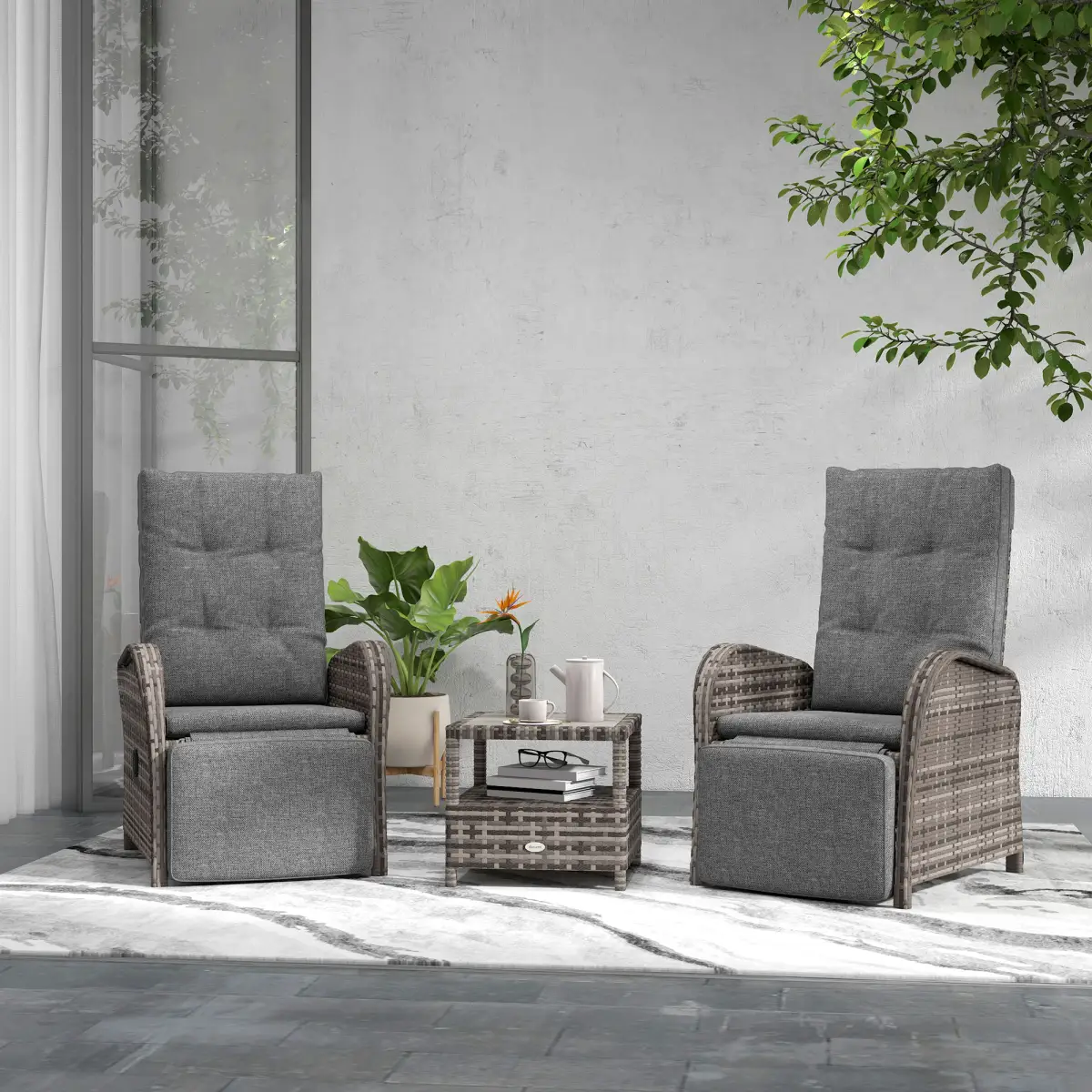 Outsunny Outsunny 3 PCs Rattan Chaise Lounge Sofa Set w/ Cushion for Patio Yard Porch - Garden Sofa Sets