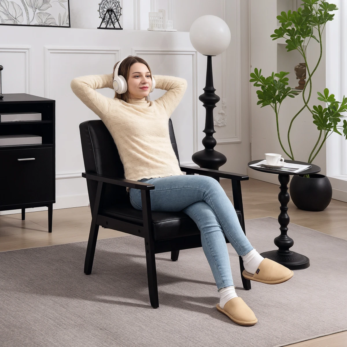HOMCOM PU Leather Accent Chair With Armrests Living Room - Accent Chair