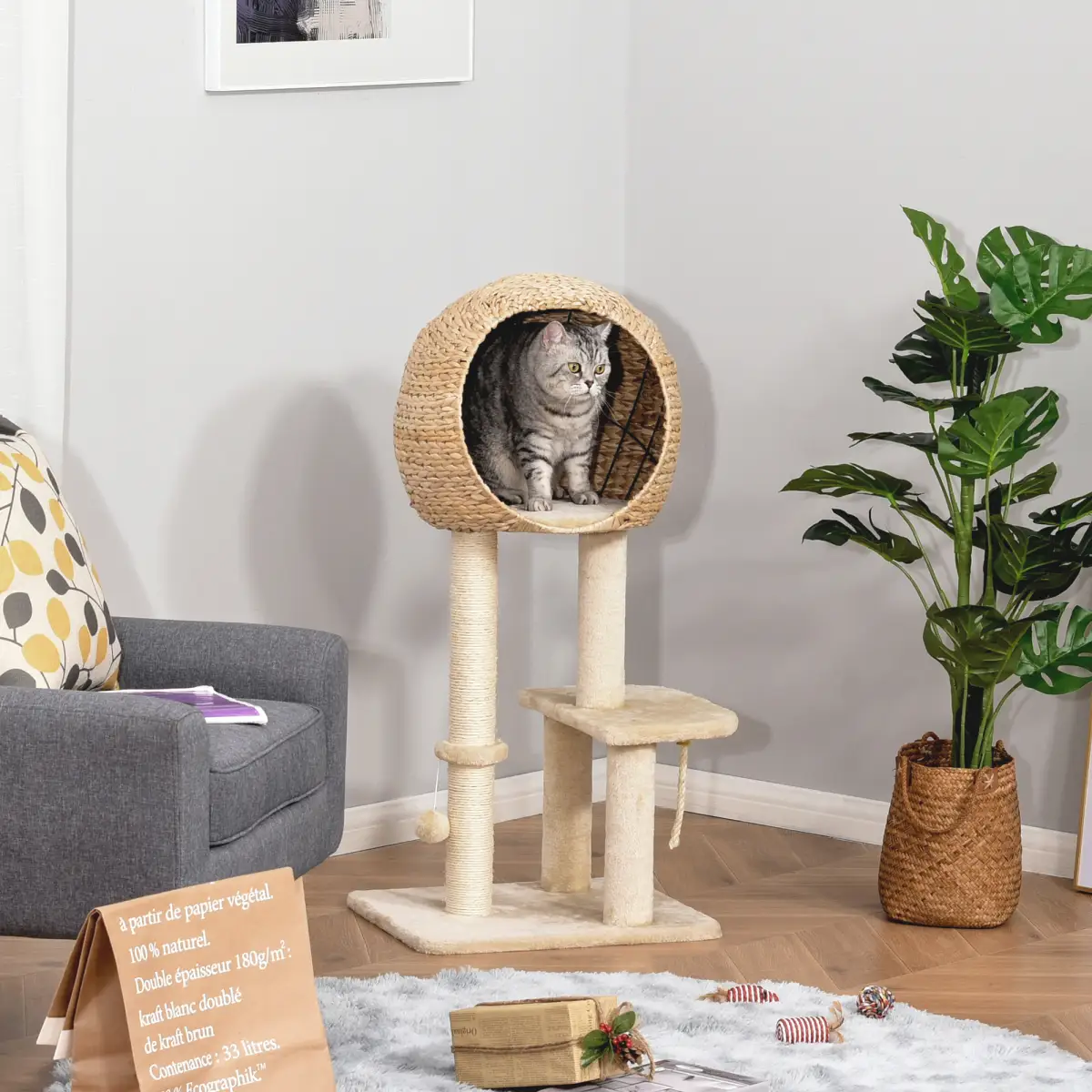Unbranded 100cm Cat Tree Tower Kitten Climbing Tower W/ Scratching Post Condo Pawhut - Cat Tree