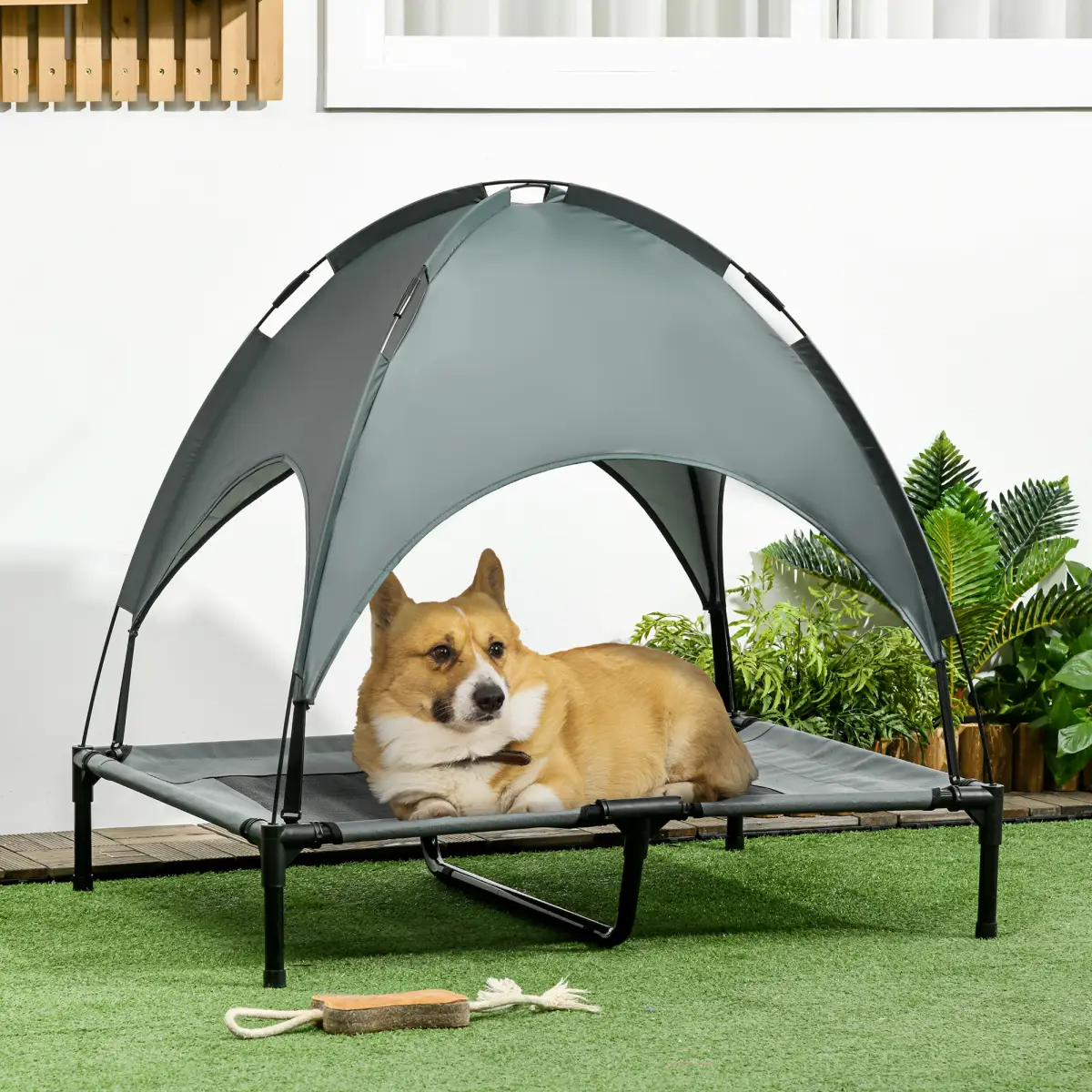 Unbranded 92 cm Elevated Dog Bed Cooling Raised Pet Cot UV Protection Canopy Grey Pawhut - Dog Beds