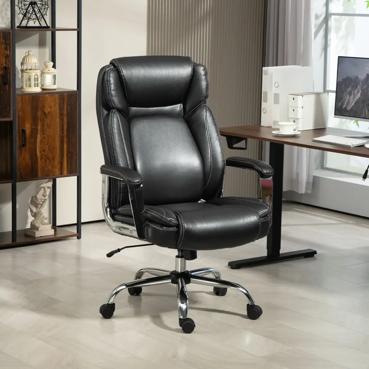HOMCOM HOMCOM Faux Leather Desk Chair with Adjustable Height, 227kg 500LBS, Black - Office Chair