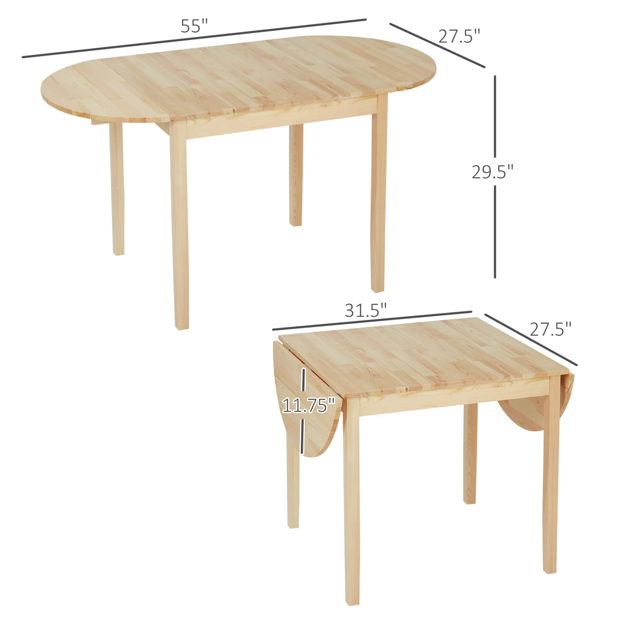 Natural Pine Dining Table Set Large Oval Drop Leaf Non Slip Feet Chairs Included Seats Four To Six by N/A
