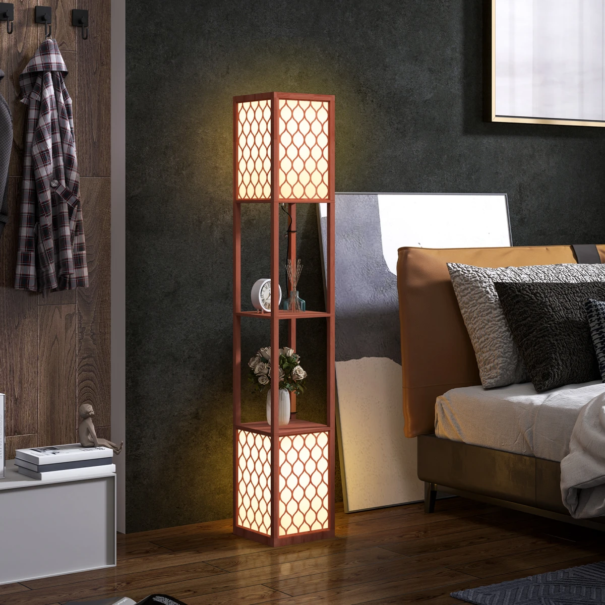 HOMCOM 2-Light Floor Lamp with Shelves for Cozy Living Spaces by HOMCOM