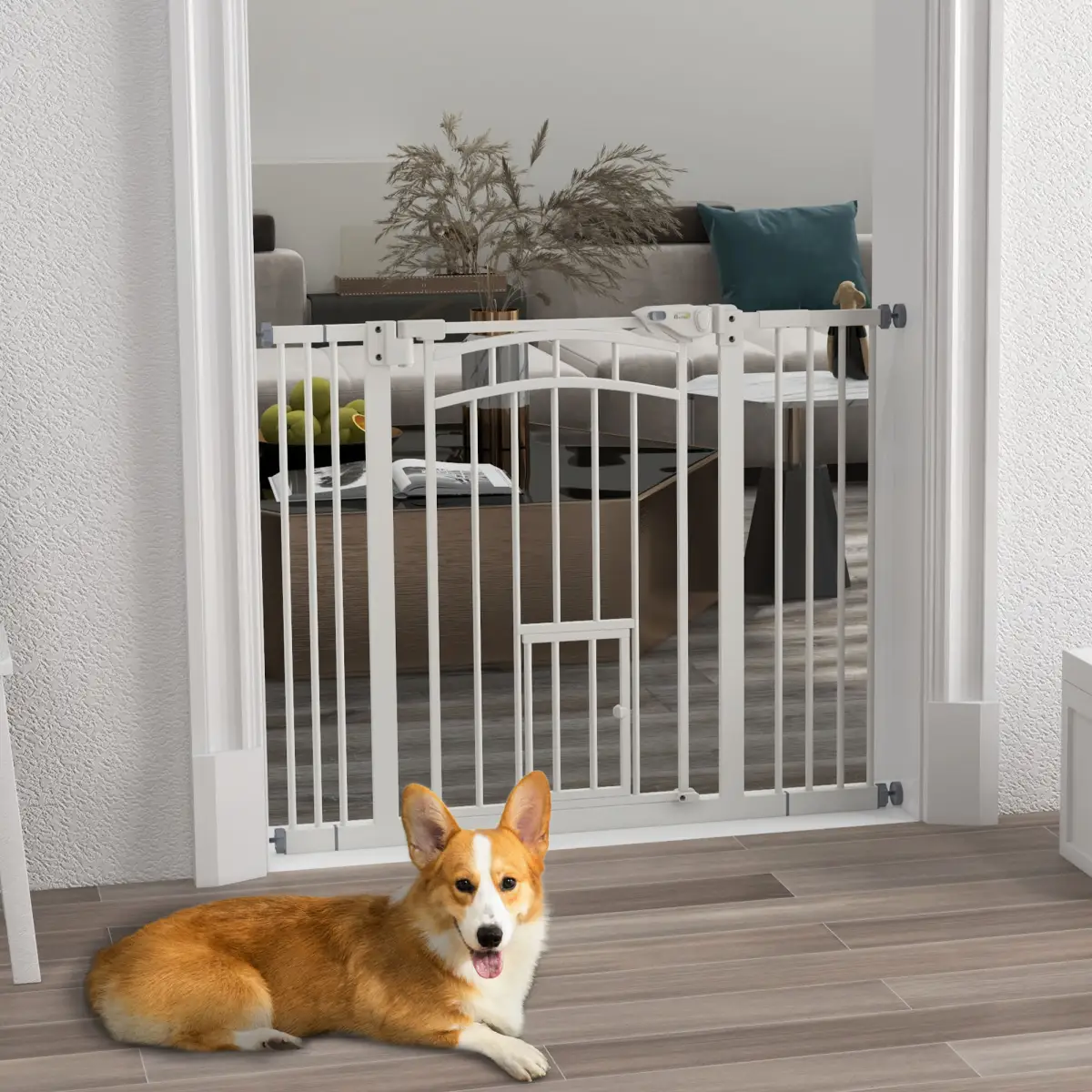 PawHut PawHut Pressure Fit Safety Gate, Dog Gate w/ Small Cat Door, 74-100cm Openings - Pet Gate