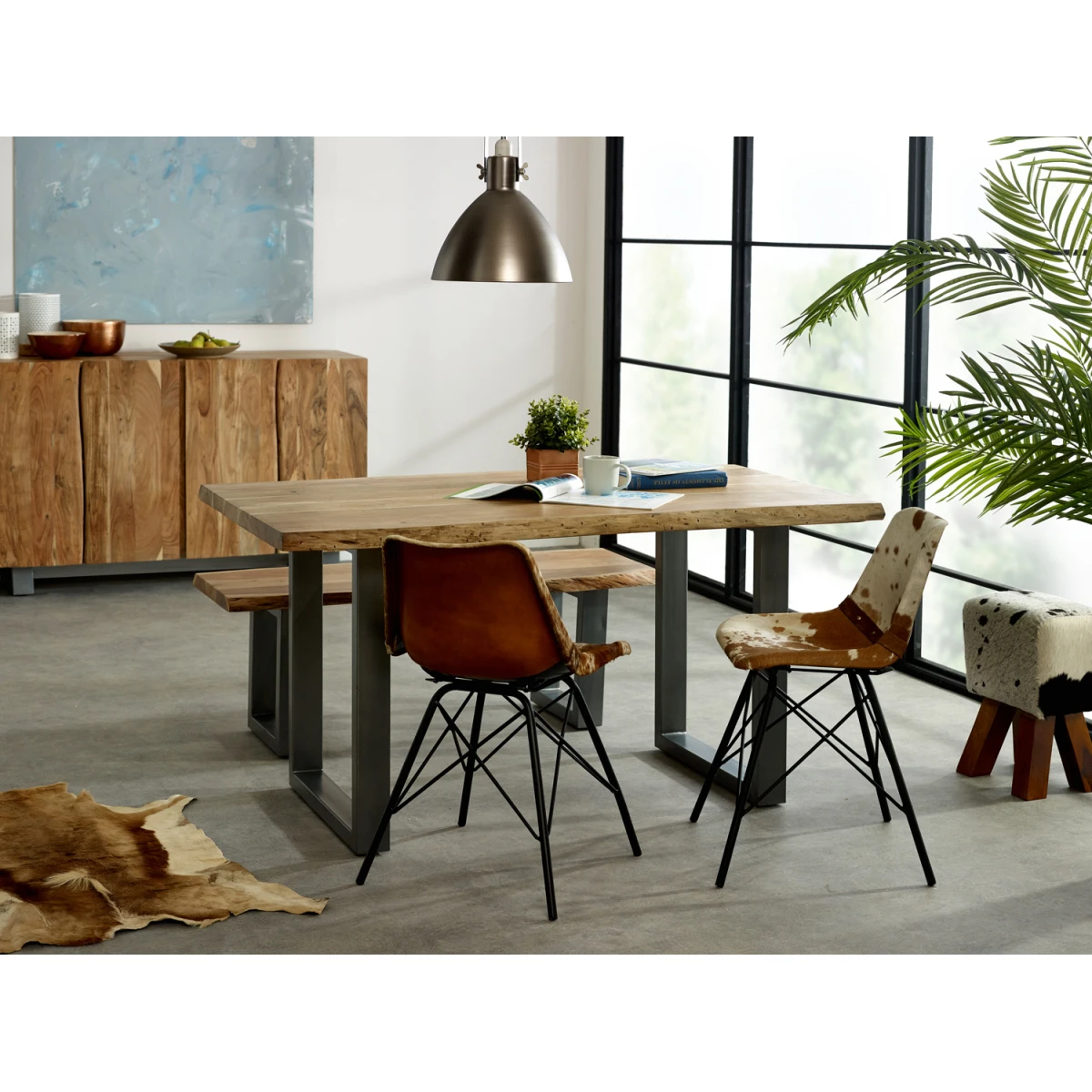 Indian Hub Baltic Dining Table 1.5m Live Edge With Metal Legs Modern - Dining Table