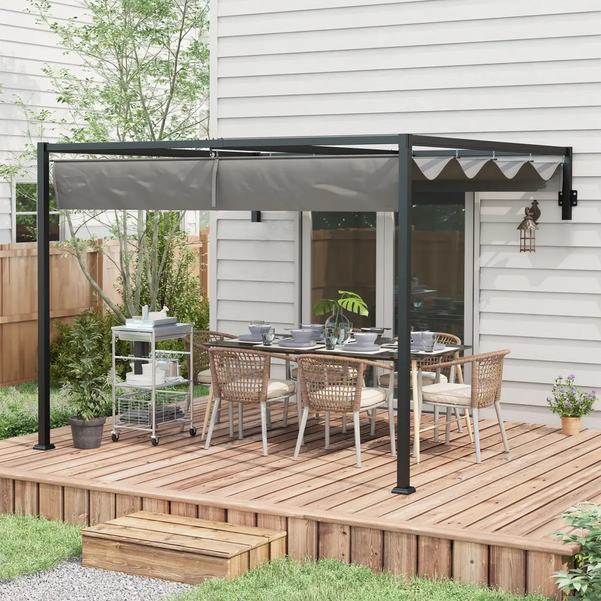Outsunny Outsunny 2 x 3(m) Wall Mounted Pergola with Retractable Sun Shade Canopy - Gazebos