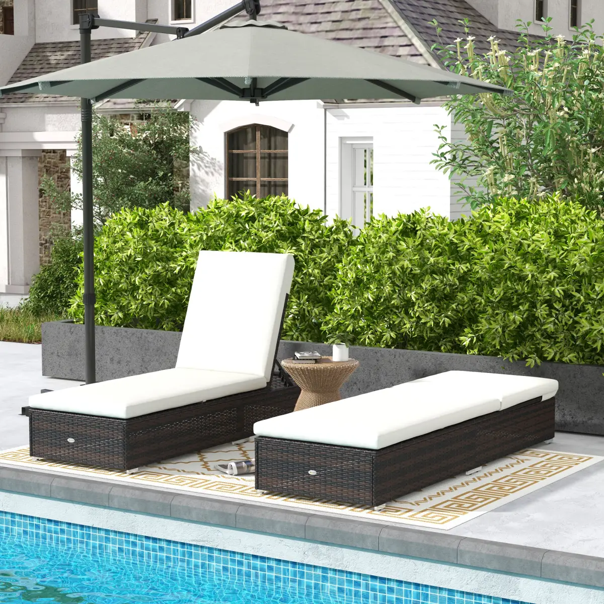 Outsunny Outsunny Rattan Sun Loungers Set of 2, Recliner Chairs, Adjustable Back, Brown - Sun Lounger