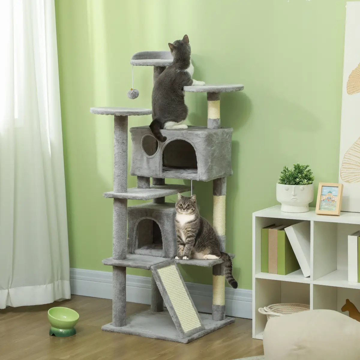 PawHut PawHut 138cm Cat Tree with Scratching Posts and Pad, Bed, Condos, Light Grey - Cat Tree