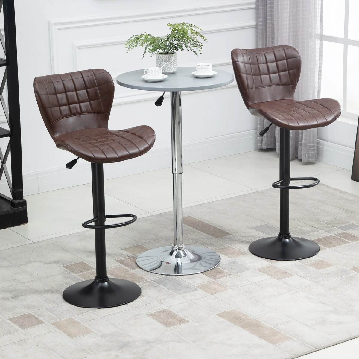 Set of 2 Adjustable Height Swivel Bar Chairs in PU Leather with Backrest Brown by HOMCOM