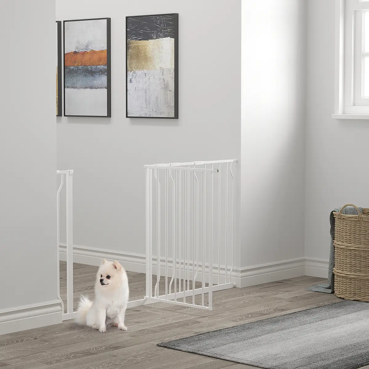 Unbranded Pet Safety Gate Dog Barrier Dog Metal Pet Barrier, for Doorways - White - Pet Gate