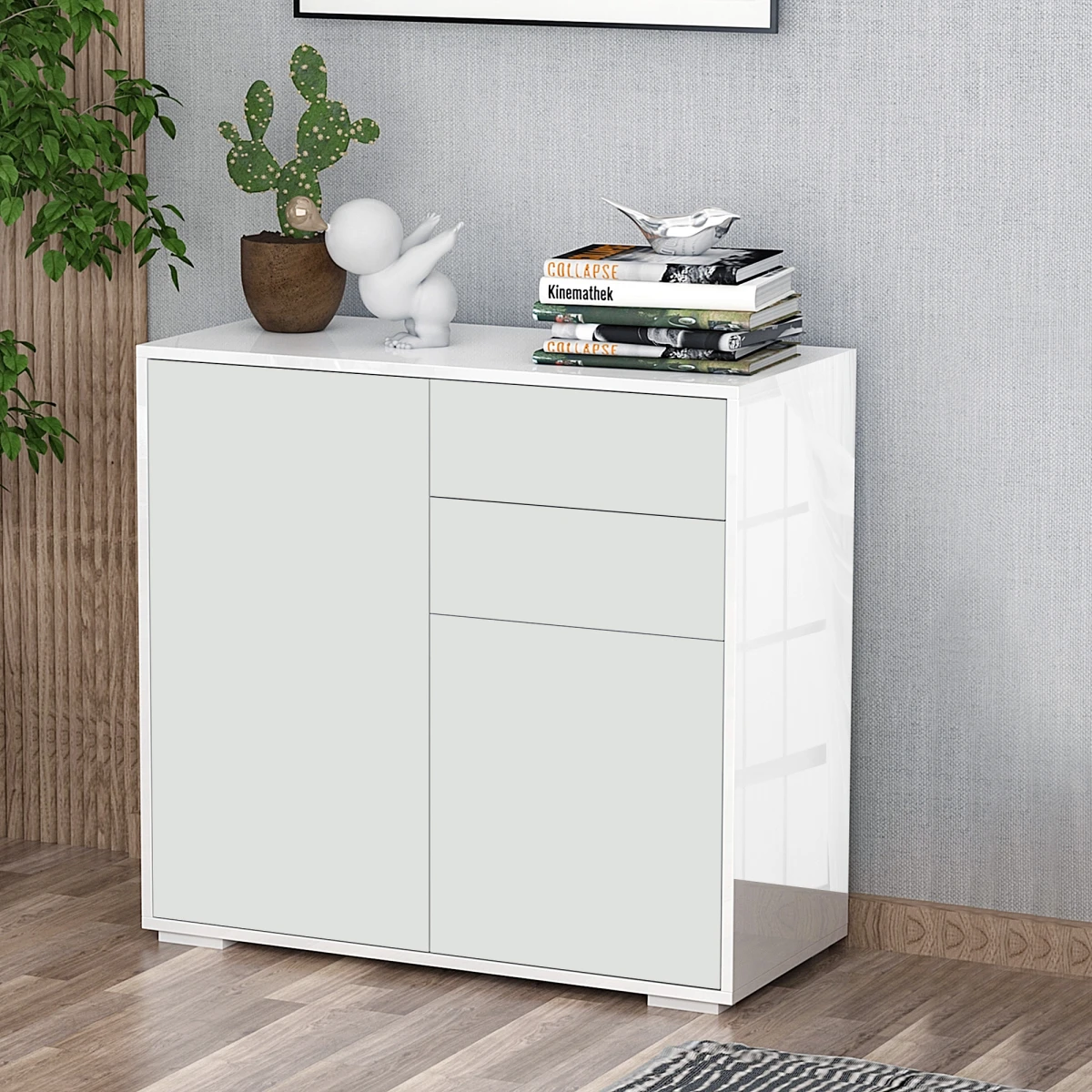 Premium Side Cabinet Standard Two Door Two Drawer Glossy Matte Finish For Home Office Organization And Storage by Unbranded