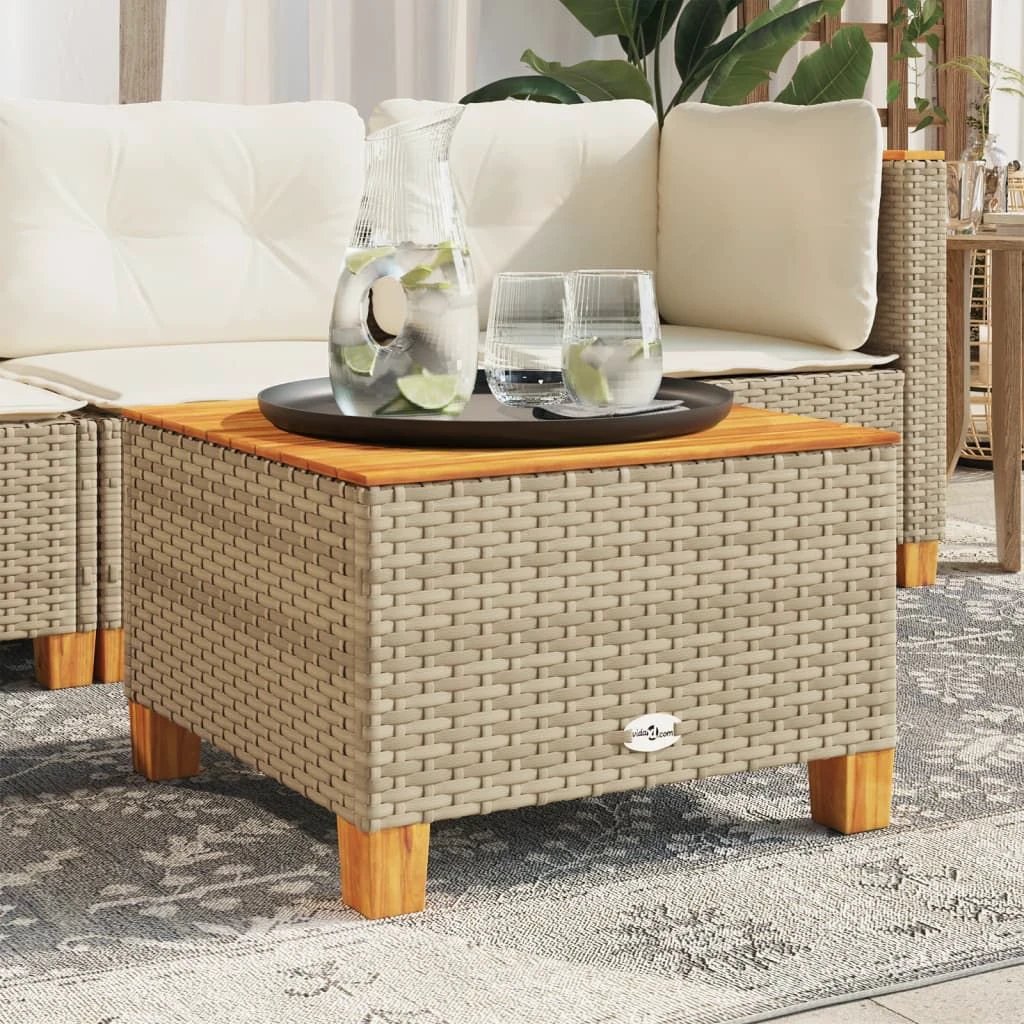 vidaXL vidaXL Garden Table Black 55x55x36 cm Poly Rattan Acacia Wood - Garden Table