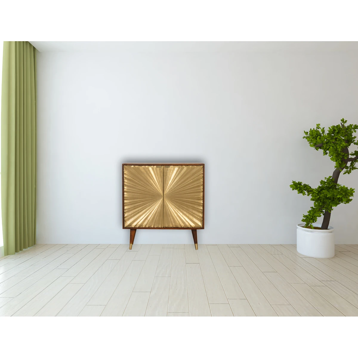 Artisan Cabinet H80cm Mango Wood Brass Doors Sunburst Pattern For Living Room Storage by Artisan Furniture