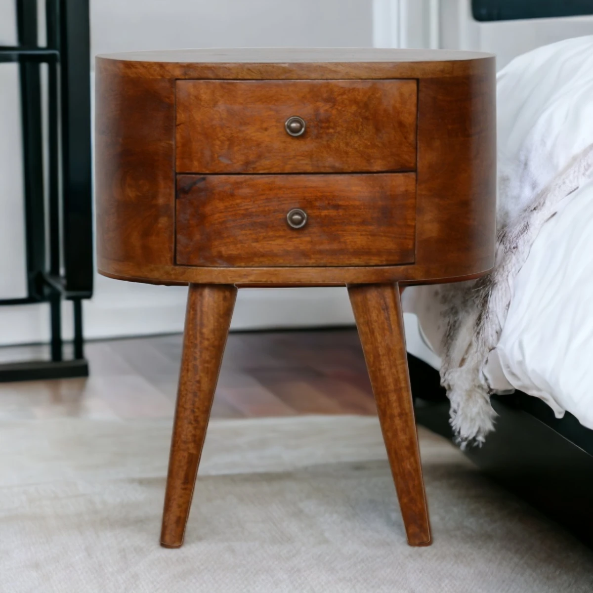 Artisan Bedside Table Chestnut Round Edge Bedroom by Artisan Furniture
