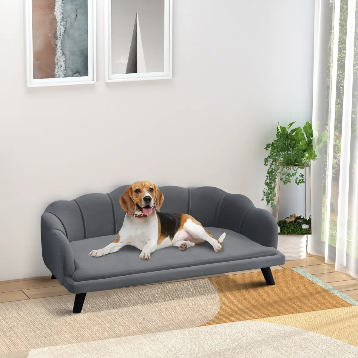 PawHut PawHut Dog Sofa, Pet Couch Bed for Medium, Large Dogs w/ Legs, Cushion - Grey - Dog Beds