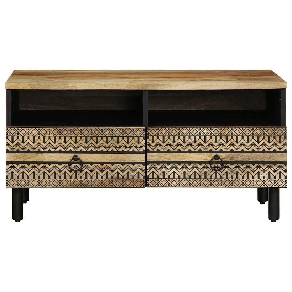 VidaXL Coffee Table 80x54x40 cm Solid Mango Wood With Geometric Pattern Drawers Black Living Room by vidaXL