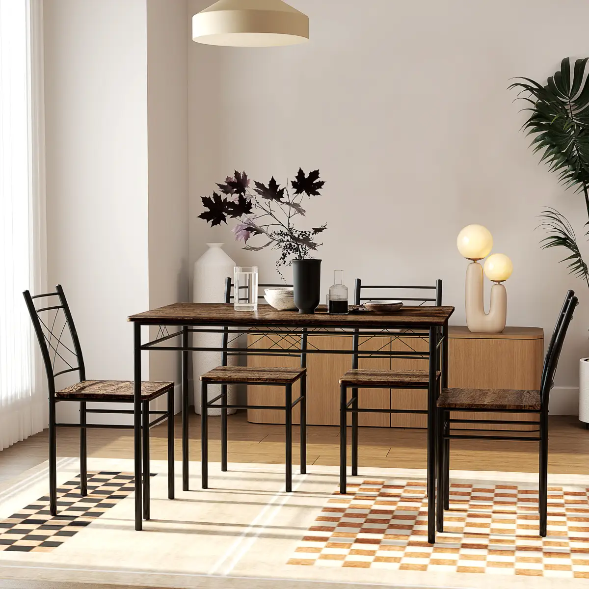 HOMCOM HOMCOM 5 Piece Dining Table and Chairs Set, Space Saving, Oak - Dining Set