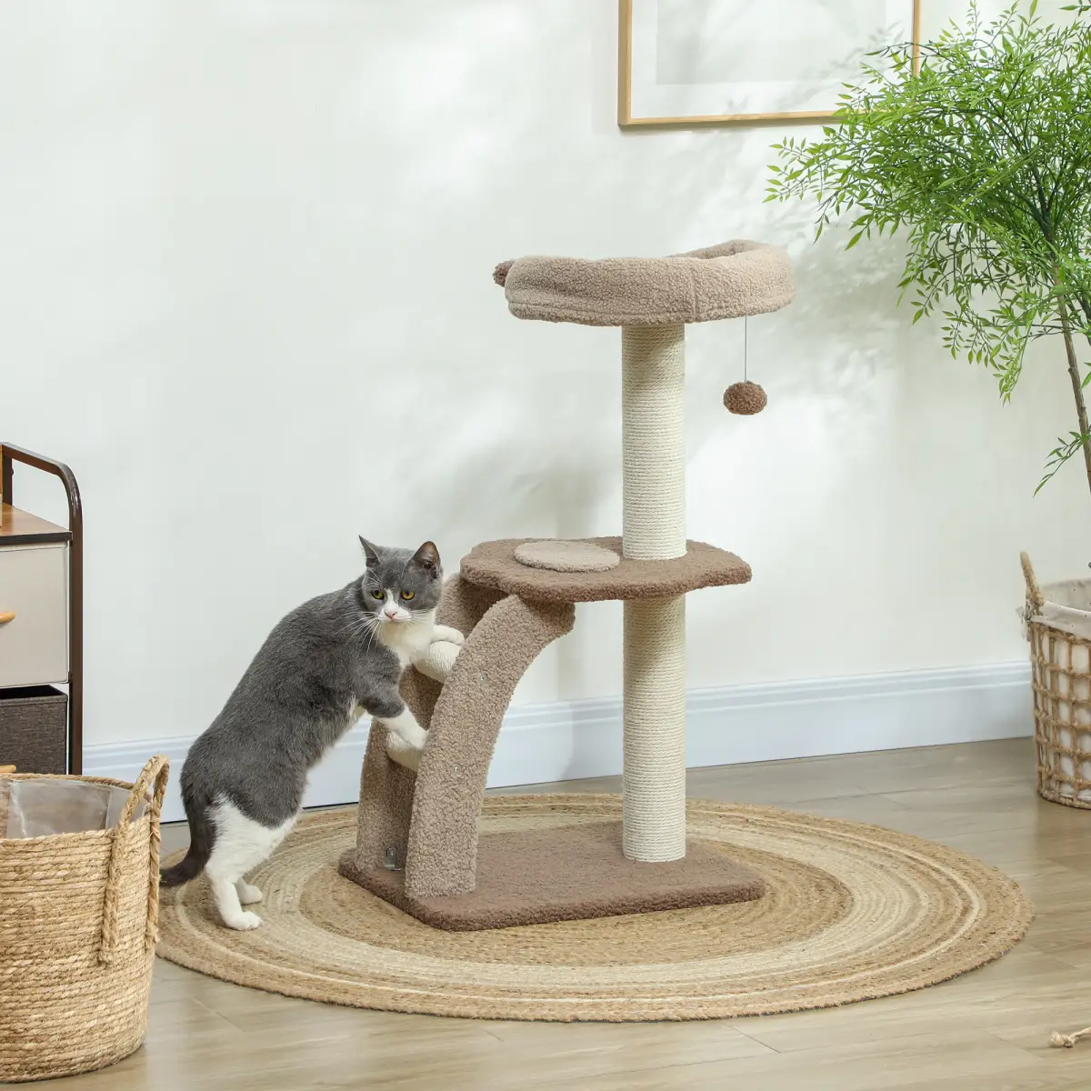 PawHut 88cm Cat Tee for Indoor Cats, Cat Tower with Scratching Post, Brown - Cat Tree