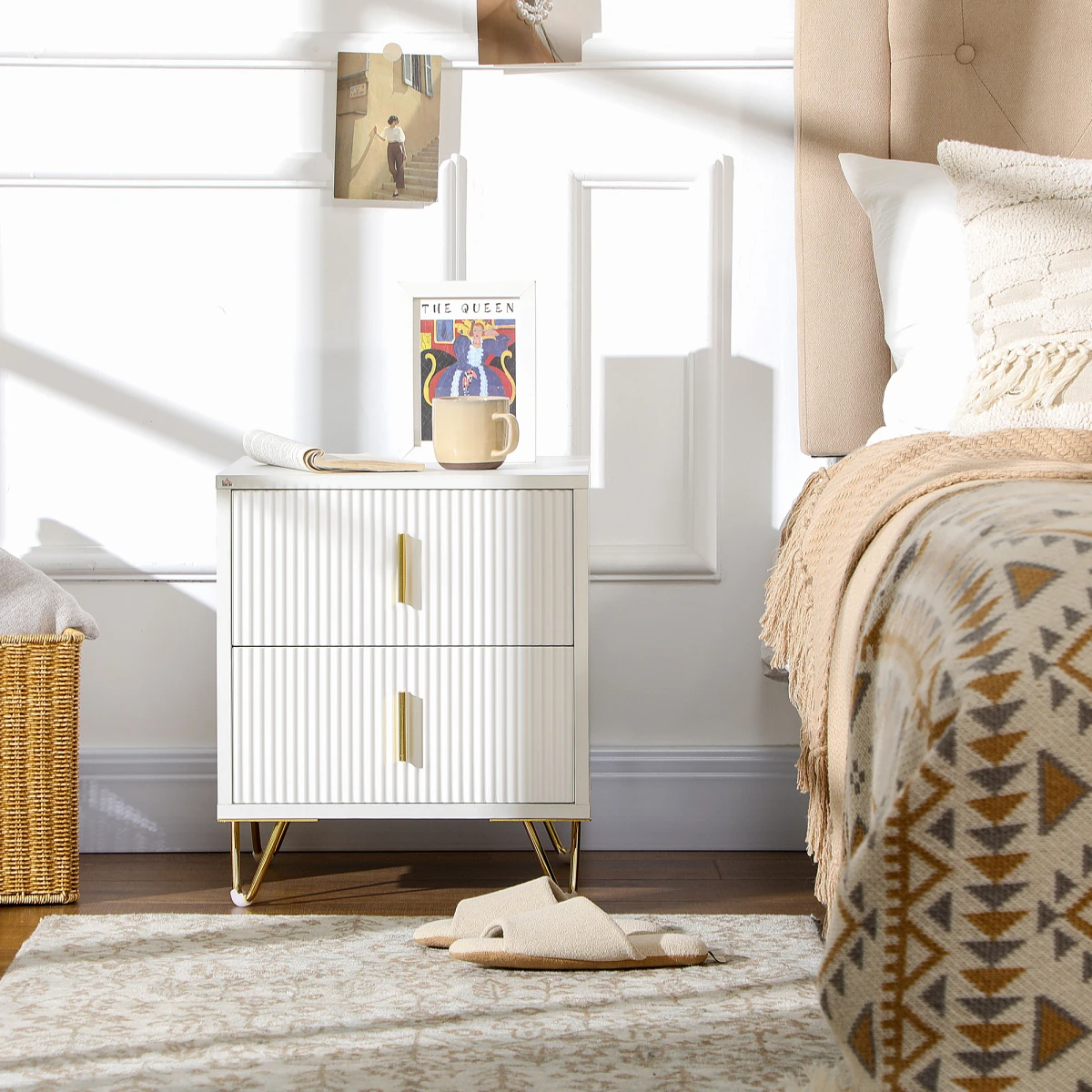 Premium Nightstand 2-Drawer Gold Handles by HOMCOM