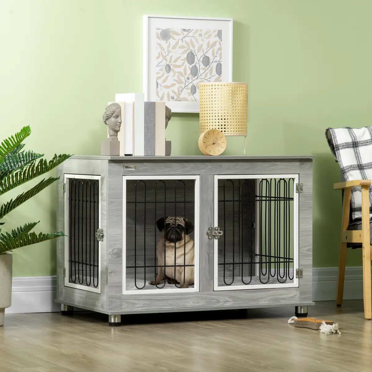 PawHut PawHut Dog Crate Furniture, Dog Crate End Table w/ Soft Cushion, Double Door - Dog Crate