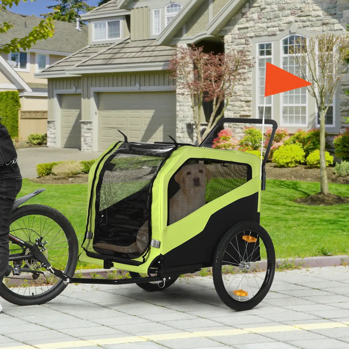PawHut 2 in 1 Dog Bike Trailer Pet Stroller for Large Dogs W/ Hitch - Green - Pet Carrier