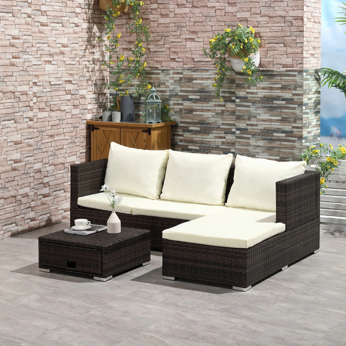 Top Rattan Sofa Set 4-Seater With Storage Patio by Outsunny