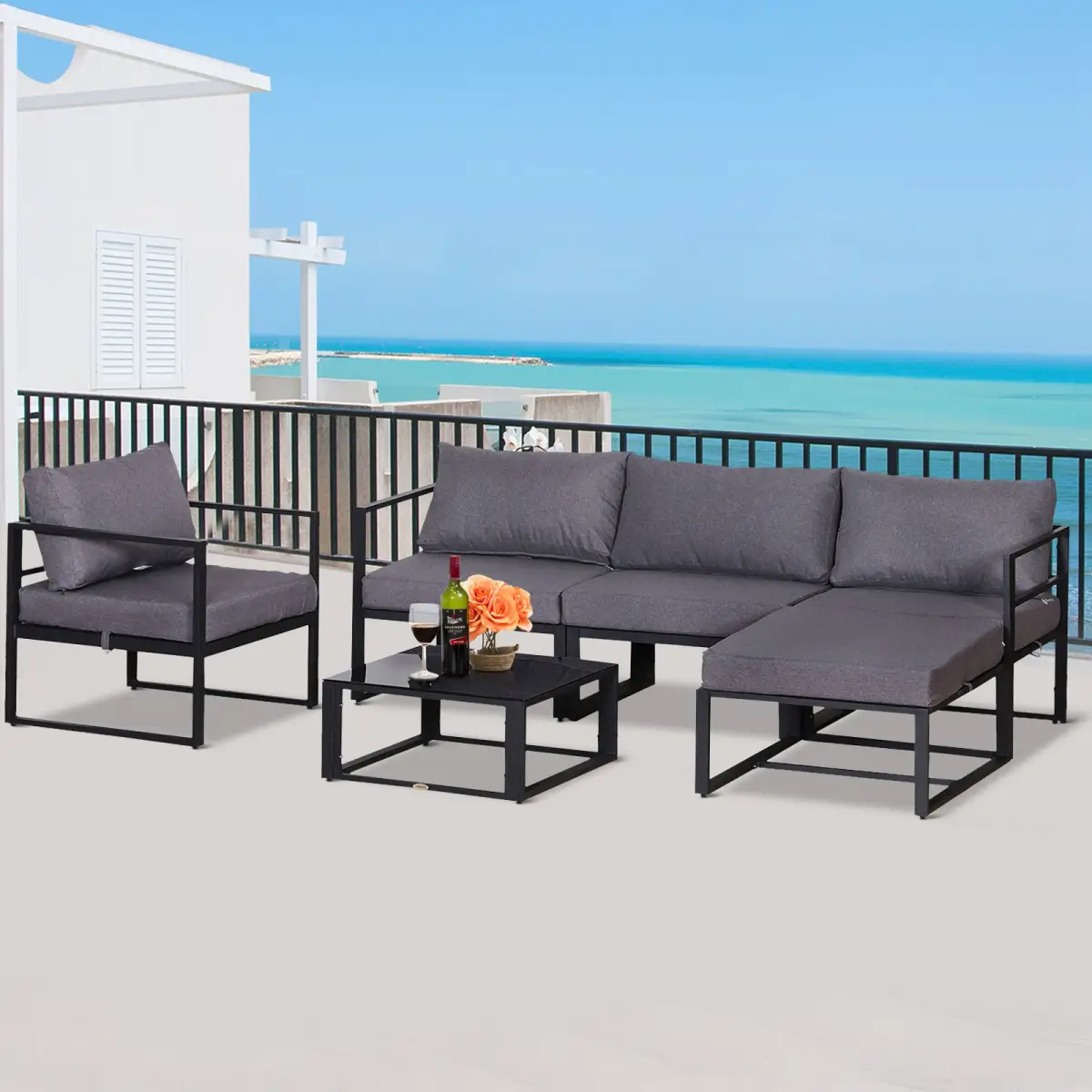 Unbranded 6pcs Garden Sectional Sofa Set Aluminum Frame Coffee Table Footstool Outsunny - Garden Sofa Sets