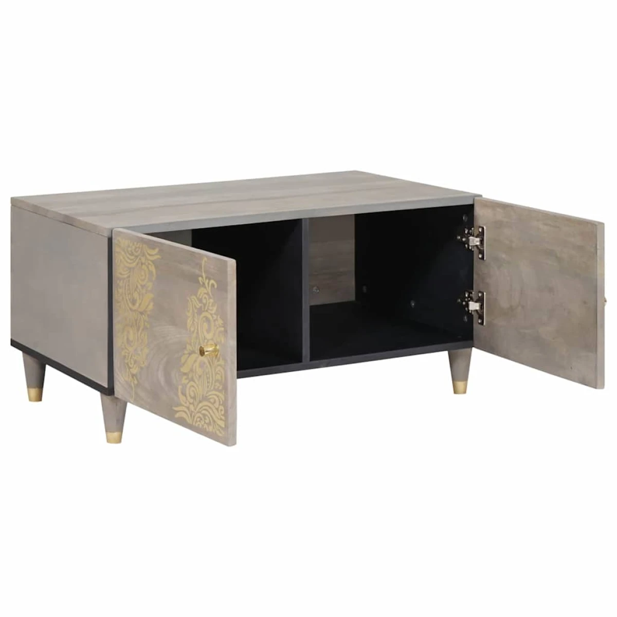vidaXL vidaXL Coffee Table 80x50x40 cm Solid Mango Wood Gold Ornate Doors Living Room Decor - Coffee Table