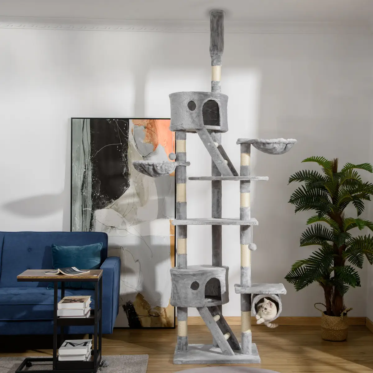 PawHut PawHut 240-260cm Floor to Ceiling Cat Tree with Scratching Posts - Light Grey - Cat Tree