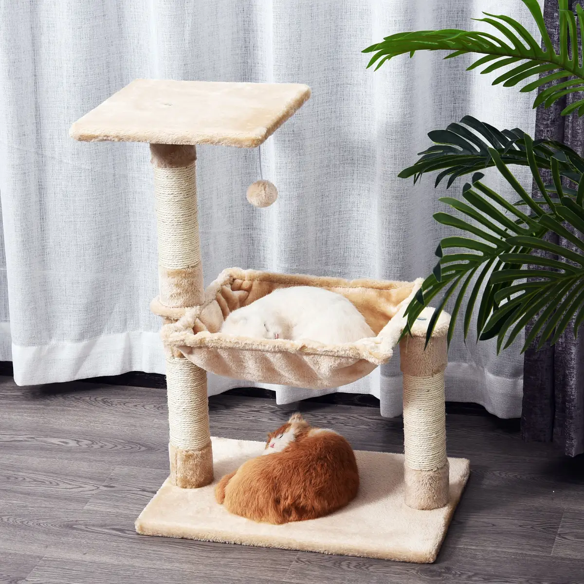 Pawhut Cat Activity Tree Kitten Play Tower Palace Two-Tier w/ Sisal Scratching Post - Cat Tree