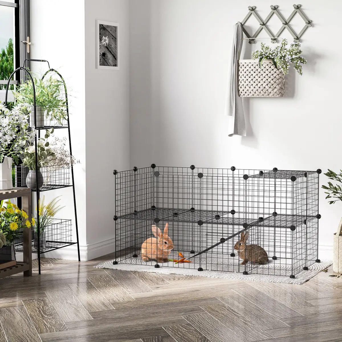 Pawhut Small Animals Cage DIY 36 Panels Pet Playpen, for Rabbit Guinea Pig Chinchilla - Pet Playpen