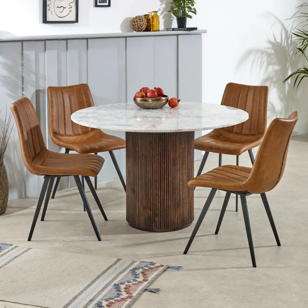 Indian Hub Opal Mango Wood Dining Table Round With Marble Top - Dining Table