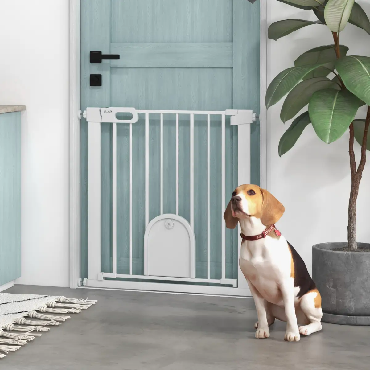 PawHut PawHut 75-82 cm Pet Safety Gate Pressure Fit Stair w/ Small Door Double Locking - Pet Gate