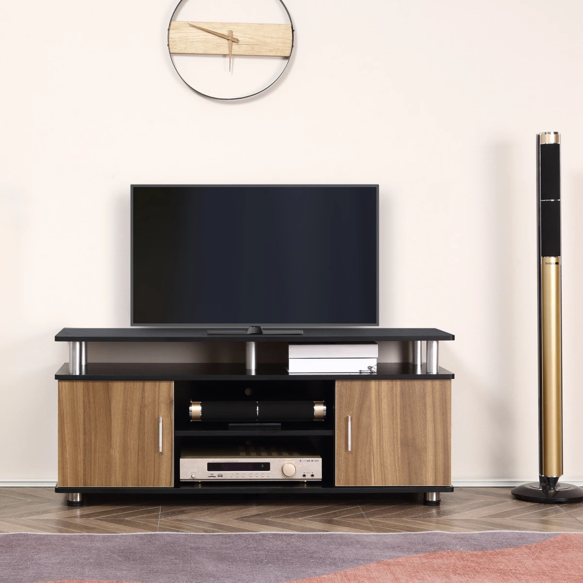 Homcom Premium TV Cabinet Stand Two Cupboards 58 Inch Walnut Home - TV Unit