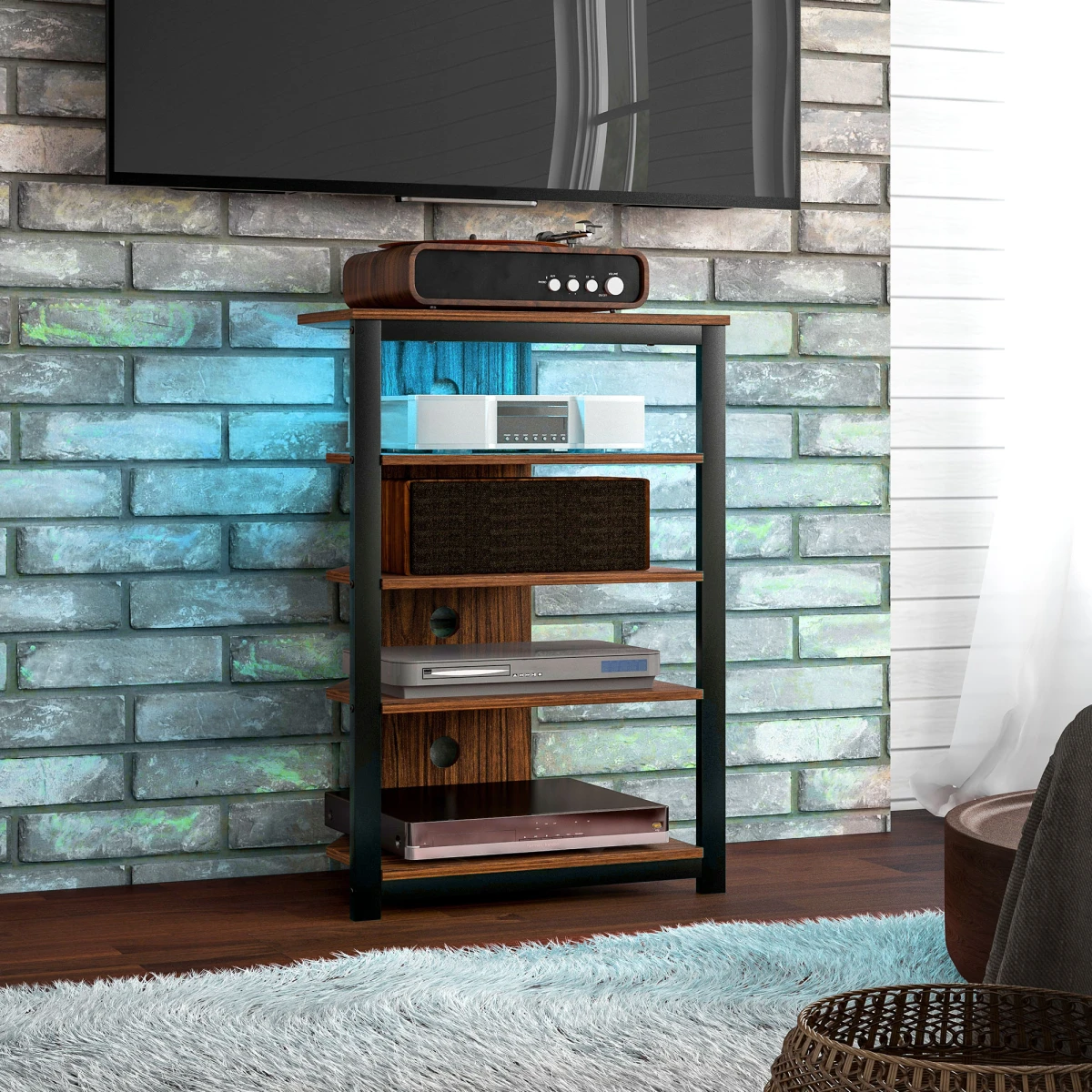 HOMCOM HOMCOM TV Stand 4 Tier Shelves RGB LED Light For 29 Inch TV - TV Unit