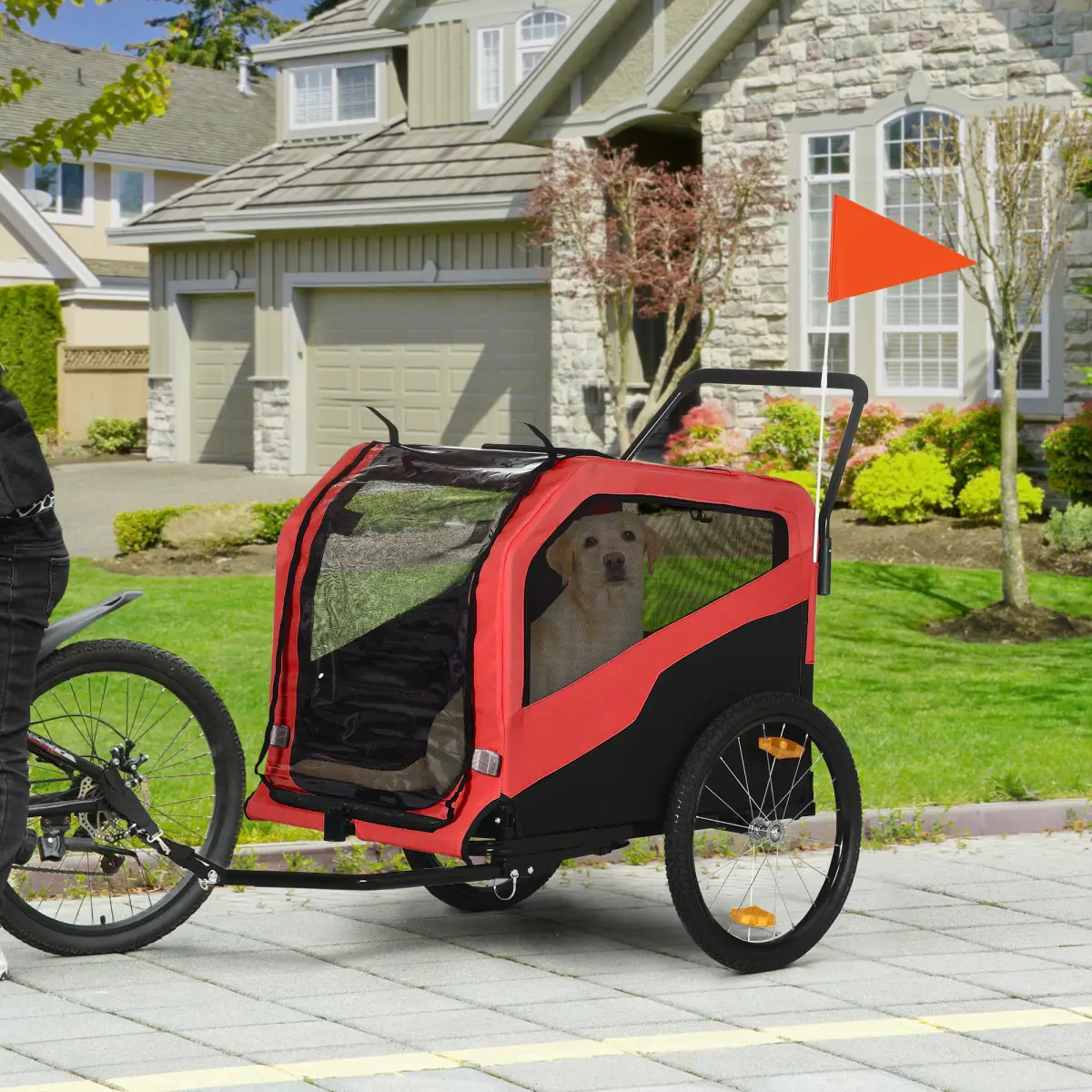 PawHut 2 in 1 Dog Bike Trailer Pet Stroller for Large Dogs W/ Hitch - Red - Pet Carrier