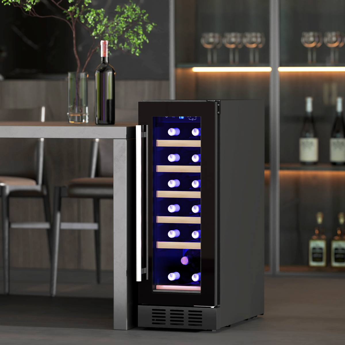 HOMCOM Freestanding / Built-in Wine Cooler Fridge, 19 Bottle, Black - from HOMCOM