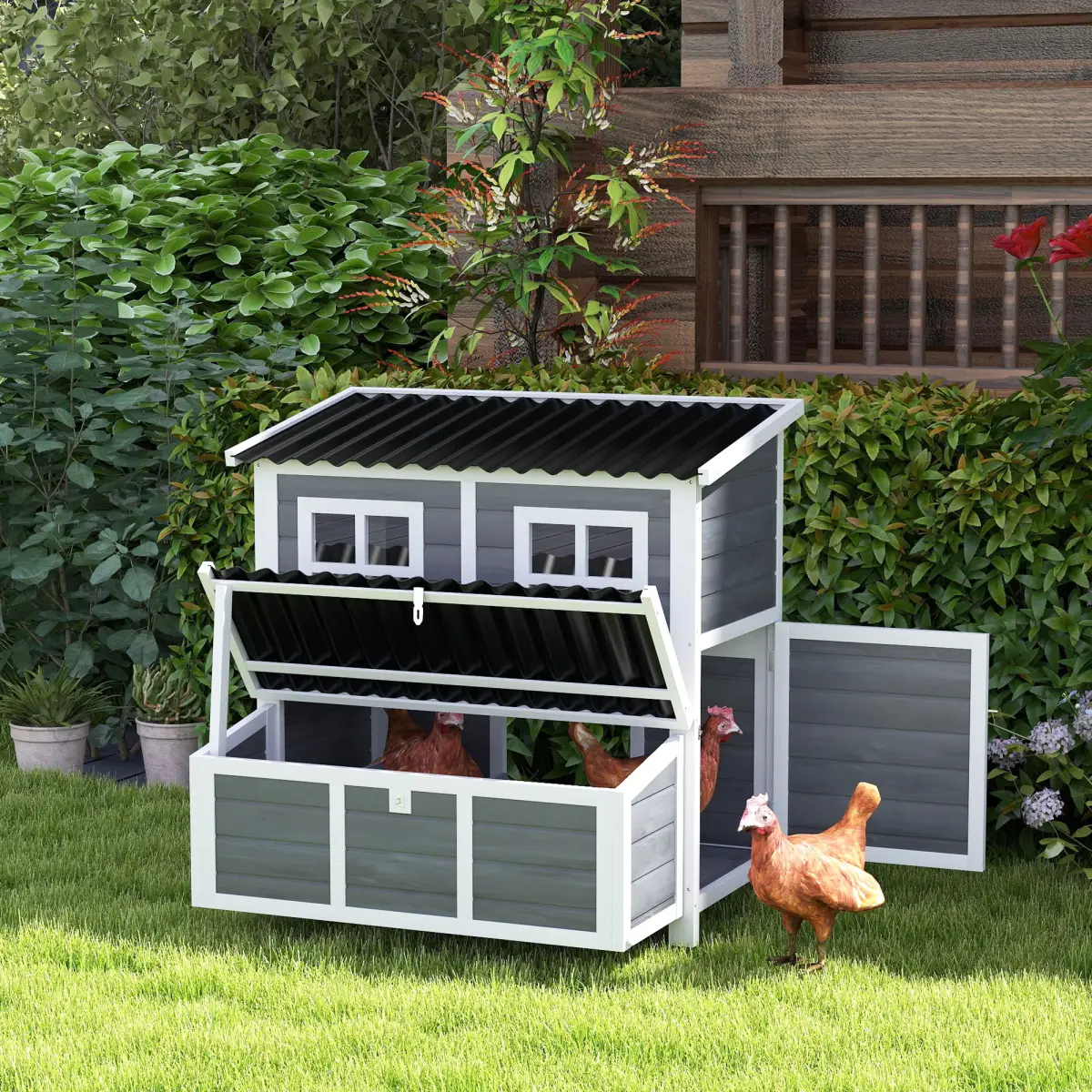 PawHut PawHut Wooden Chicken Coop w/ Nesting Box for 4-6 Chickens, 100 x 86 x 100cm - Chicken Coop