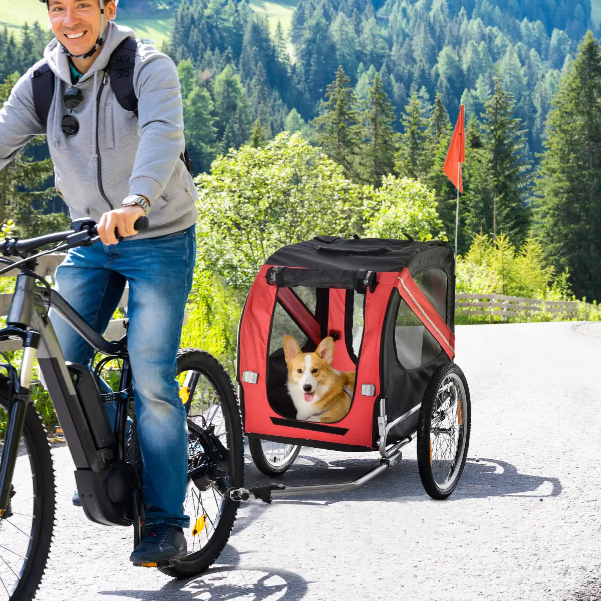 Pawhut Pet Bicycle Trailer Dog Cat Bike Carrier Water Resistant W/ Hitch Coupler Red - Pet Carrier
