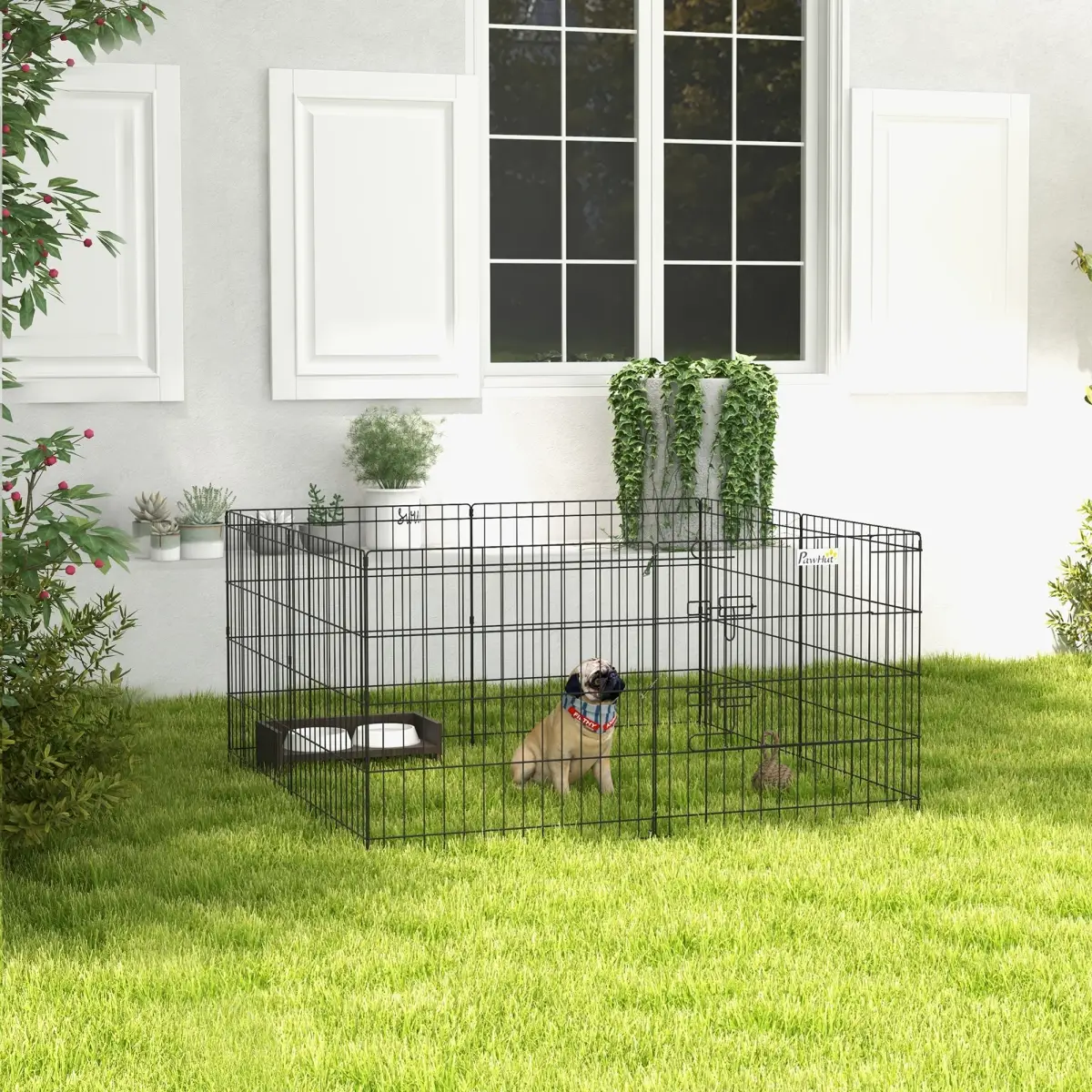 PawHut PawHut 24" Pet Dog Playpen, Puppy Cage, Eight-Panel Metal Fence, Run, Garden - Pet Playpen