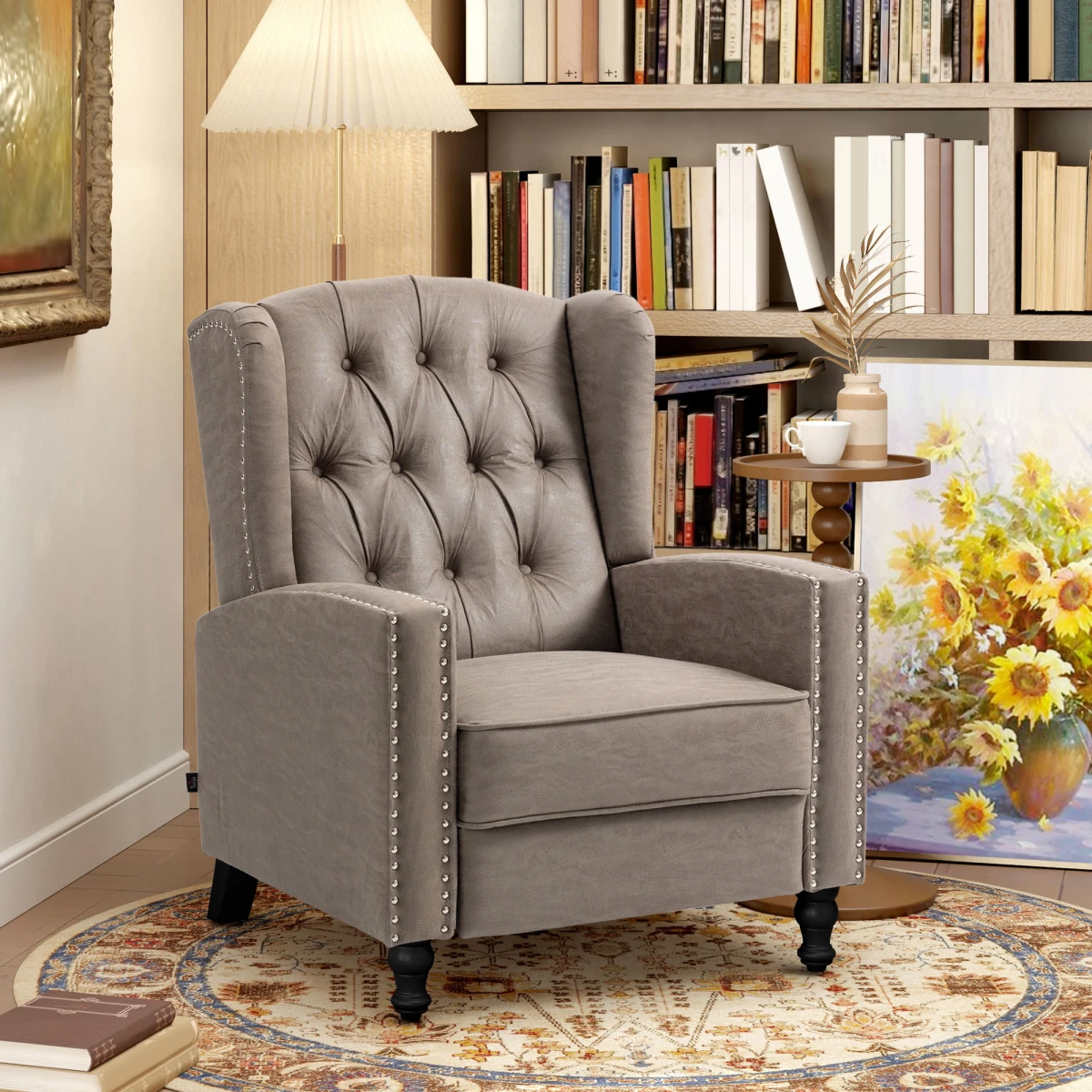 HOMCOM HOMCOM Armchair Standard Size Manual Reclining Footrest Nailhead Trim Brown Living Room - Armchair