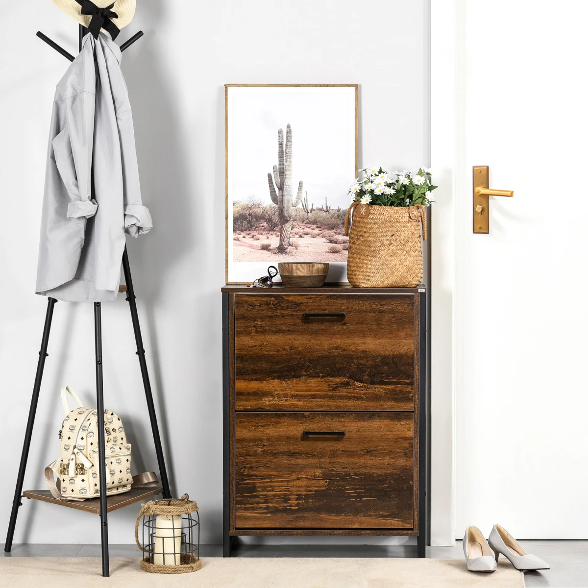 HOMCOM HOMCOM Shoe Cabinet Slim Two Drawers Entryway - Shoe Storage