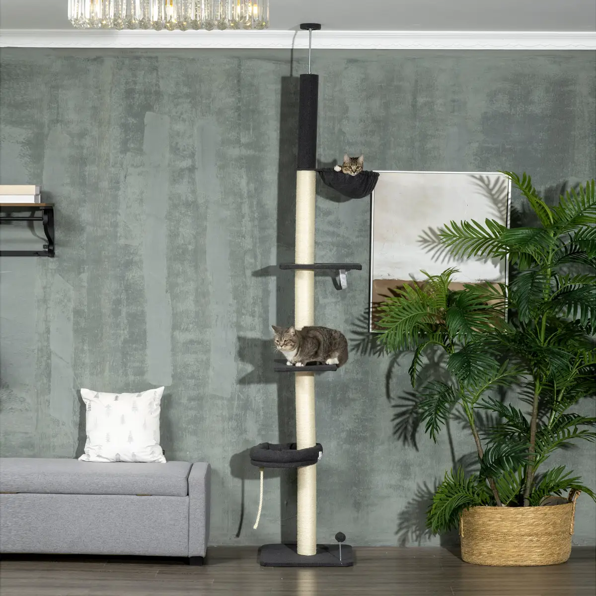 PawHut PawHut Floor-To-Ceiling Cat Tree, Height Adjustable, Black - Cat Tree