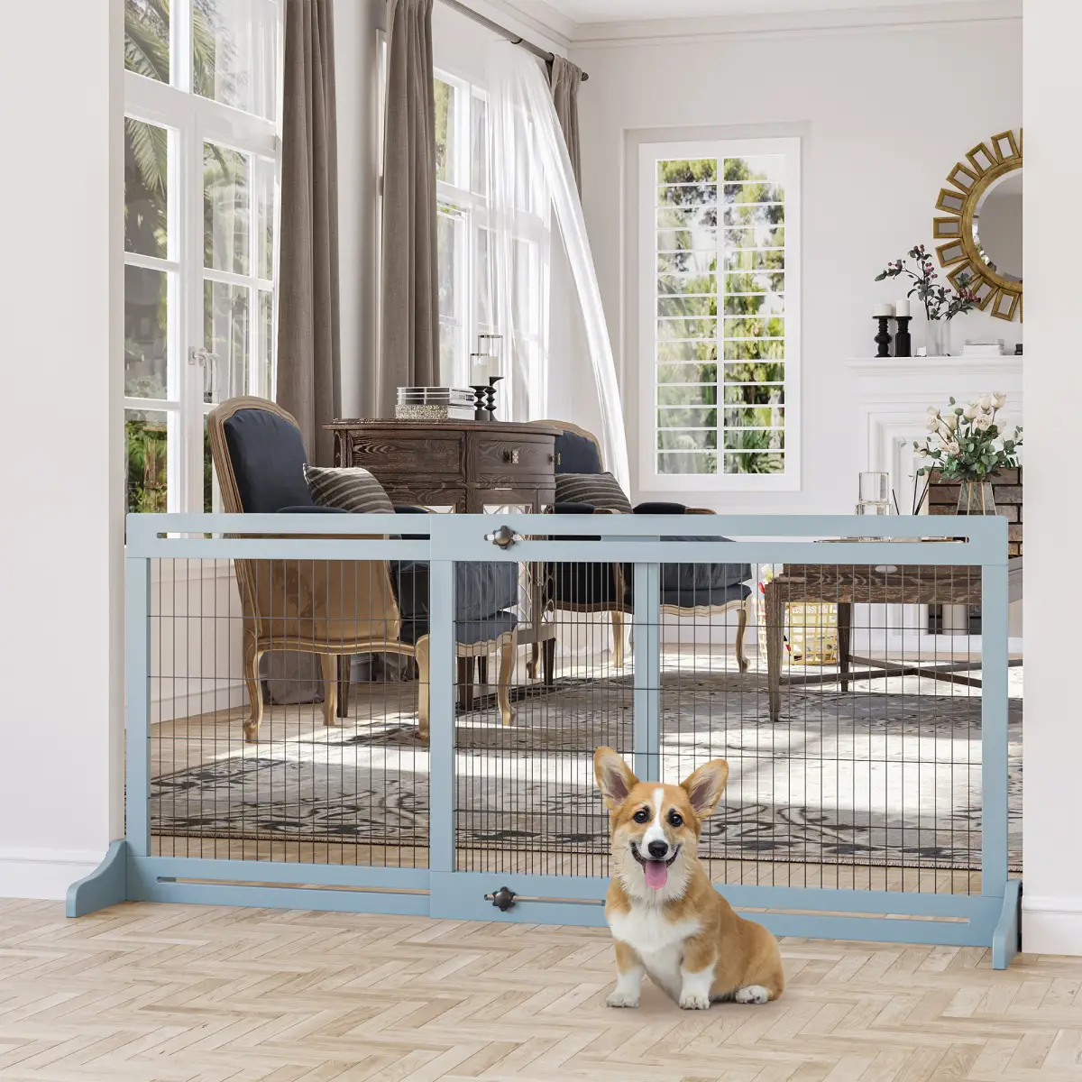 Unbranded Adjustable Wooden Pet Gate Freestanding Dog Barrier for Doorway, Grey Pawhut - Pet Gate