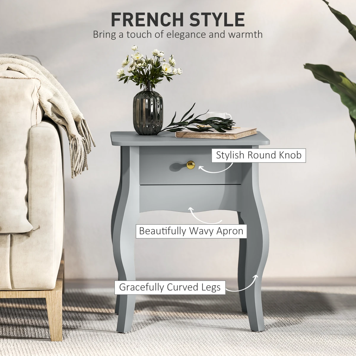French Nightstand Compact AntiTip Bedroom by N/A