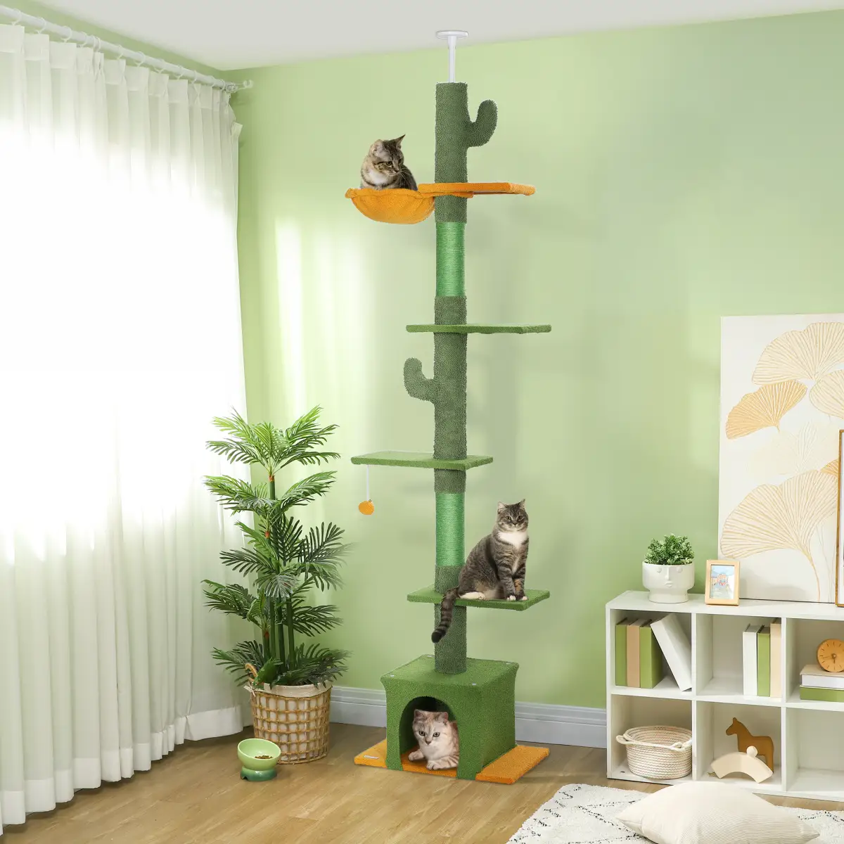 PawHut PawHut 230-275cm Floor-to-Ceiling Cat Tree for Indoor Cats with Cat House - Cat Tree