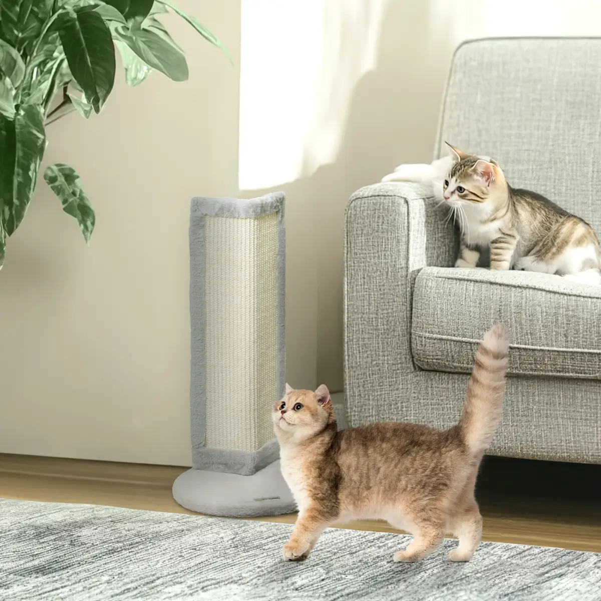 PawHut PawHut 56cm Corner Cat Scratching Post with Sisal Scratching Pad, Grey - Cat Tree